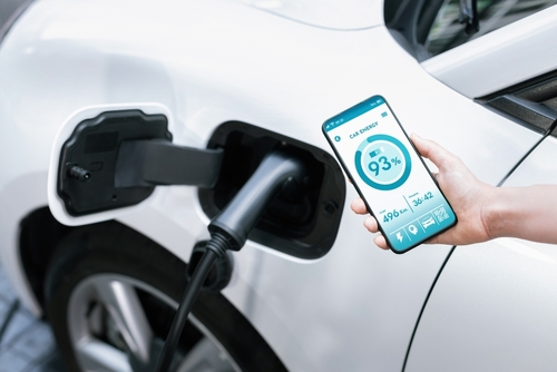 Battery Status Of Electric Vehicle Displayed On Smartphone